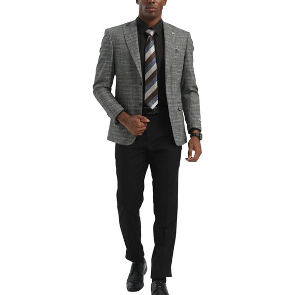 Grey Plaid Peak Lapel Stacy Adams Men's Jacket - Picture 2 of 4